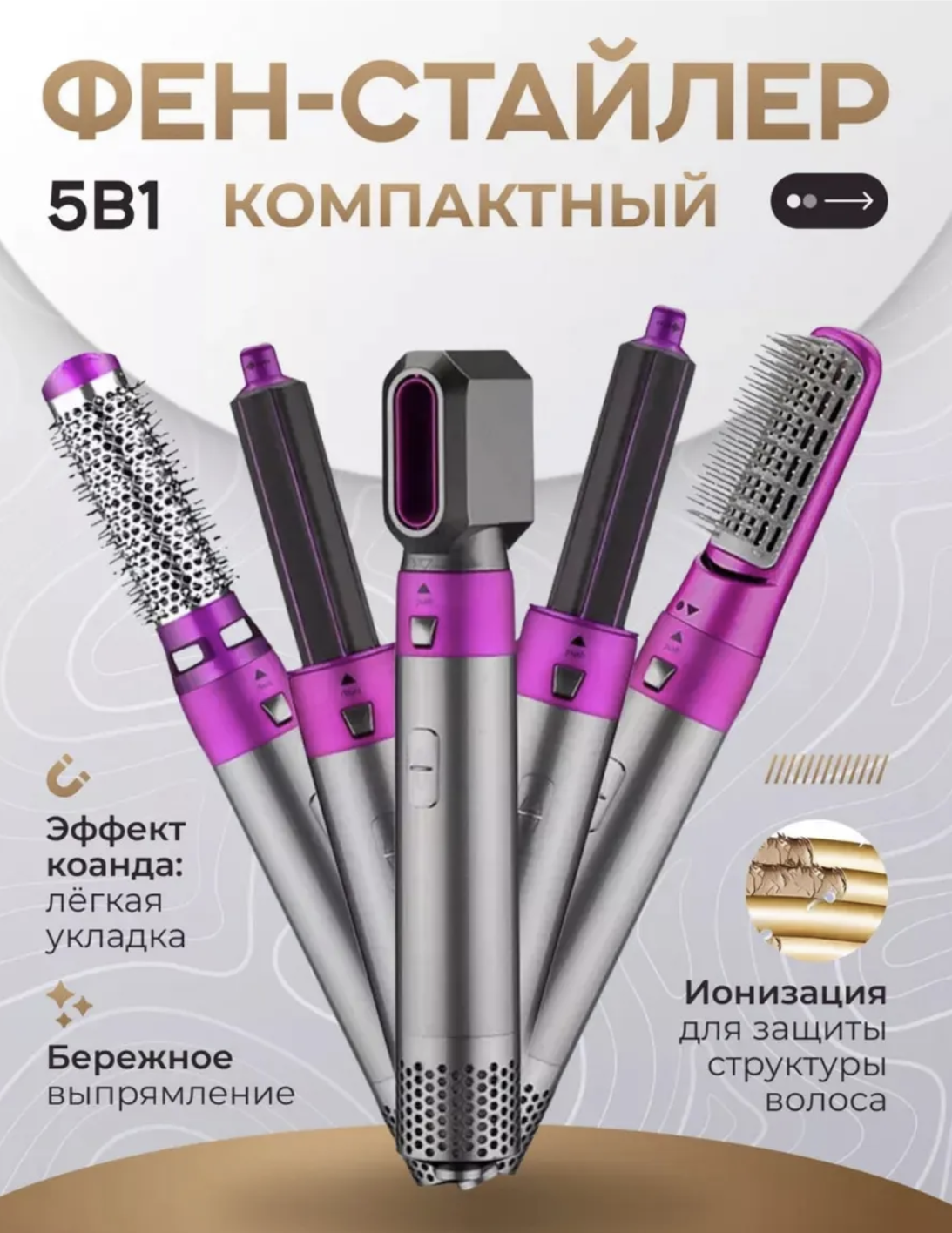 Фен-стайлер Dyson, мощность 1600Вт, 4 температурных режима, 5 магнитных насадок, Leafless Hair Drier