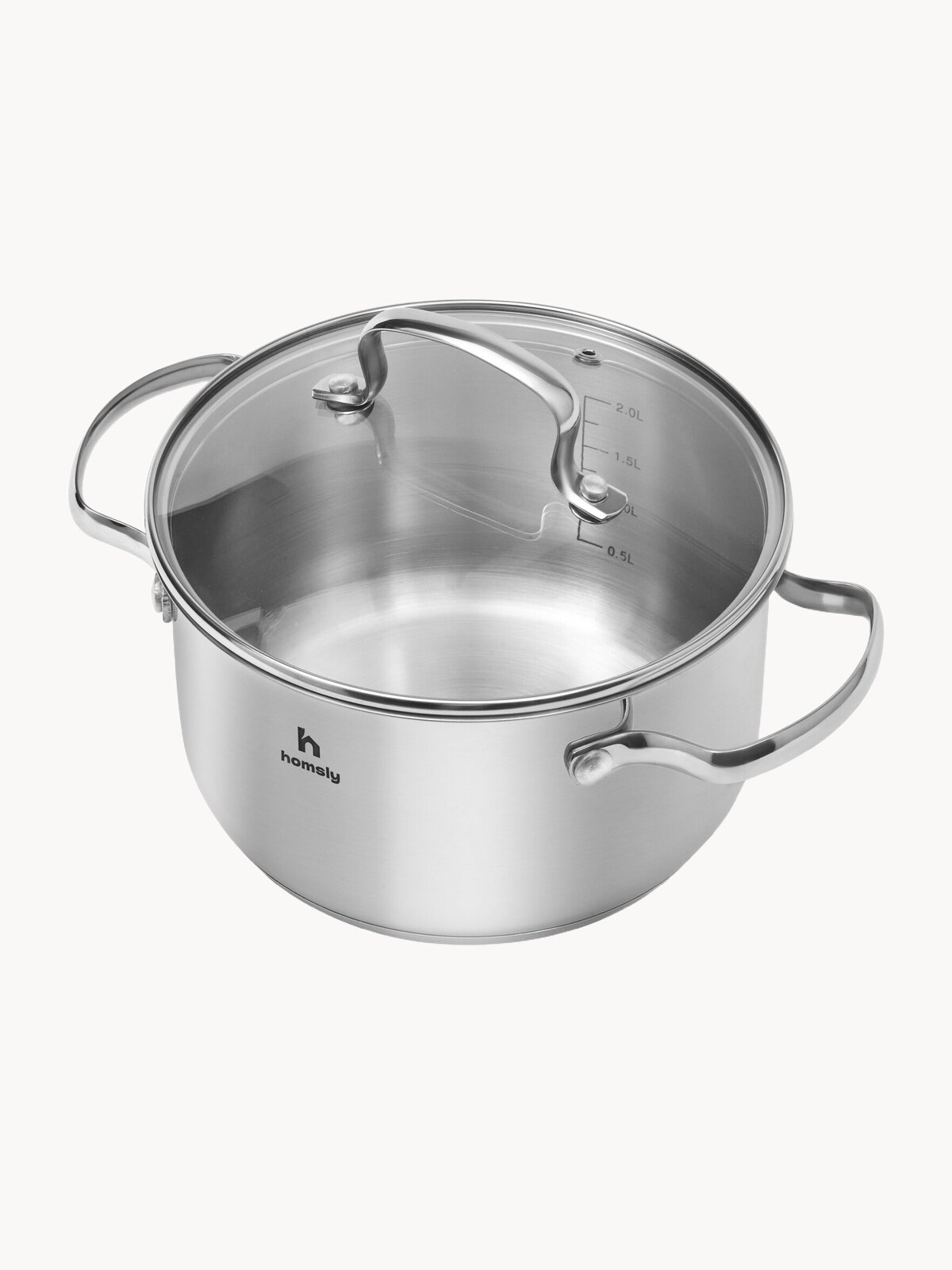 Кастрюля Homsly из нержавеющей стали, 2.7 л, со стеклянной крышкой