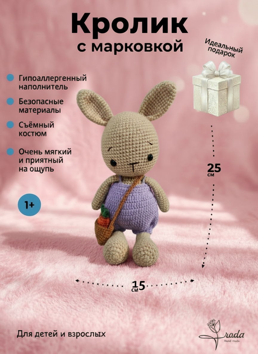 "Вязаный Кролик" Мягкая игрушка. Iroda Handmade, гипоаллергенный. — фото 1