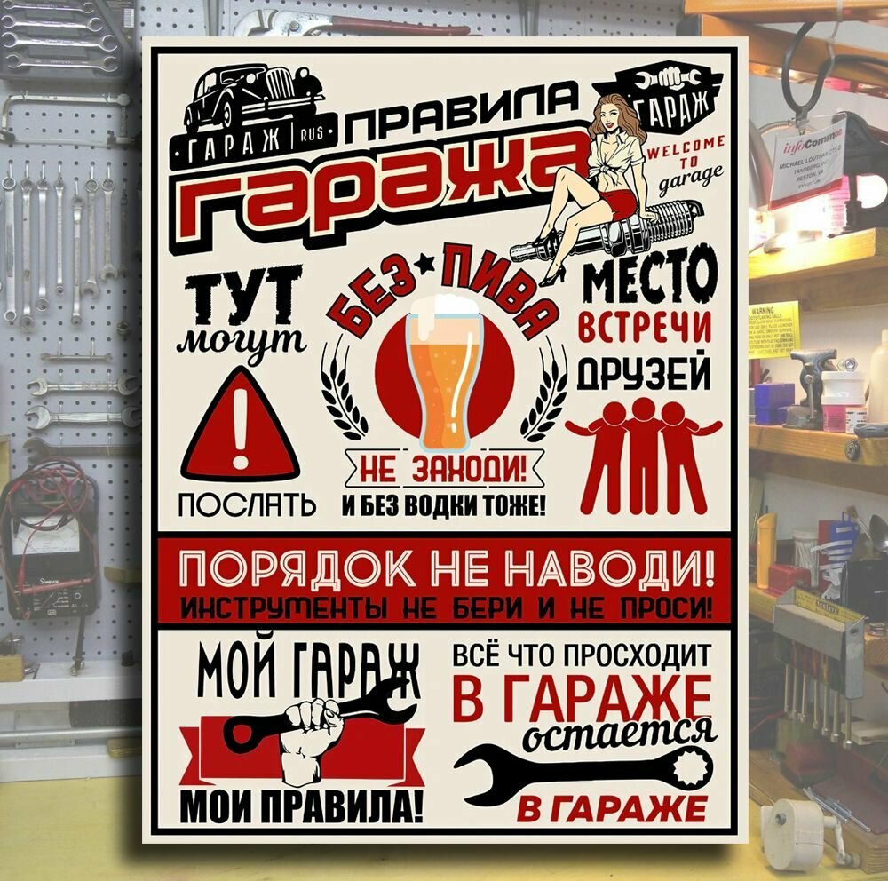 Постер Правила гаража - 30х40см (без рамки) Плакат Правила гаража