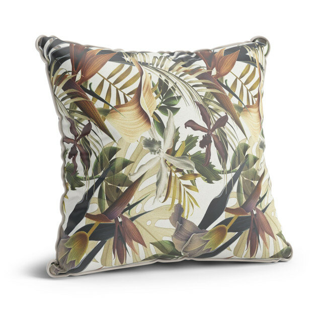 Подушка Линда 400х400х140 мм велюр флористика бежевый цвет для интерьера в доме