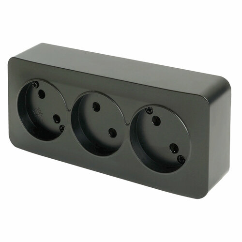 Розетка 3-местная б/з открытой установки, STEKKER, 250В, 10А, IP20, серия София, черный матовый, MST10-13-05 49500 fr_49500
