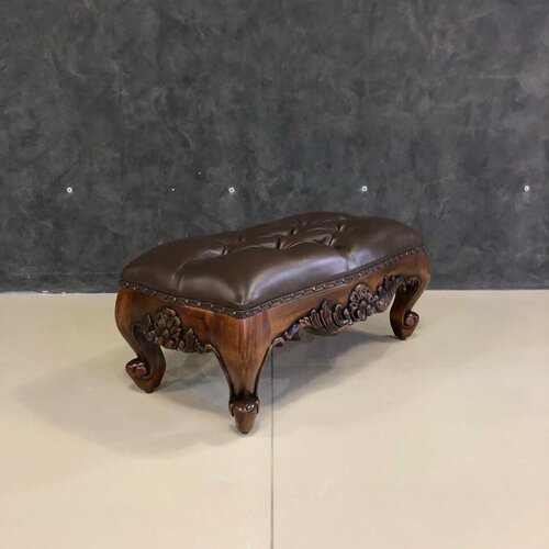 Изображение товара Пуф приставной для ног с кожаной обивкой DOMKORLEONE, красное дерево (mahogany wood), цвет орех HP (коричневый)