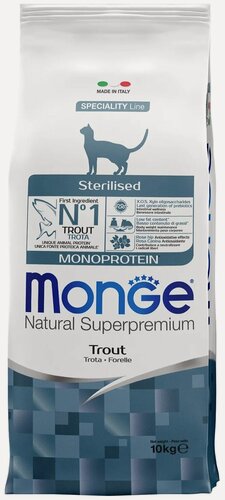 Изображение товара Корм для стерилизованных кошек Monge Natural Superpremium с форелью 10 кг