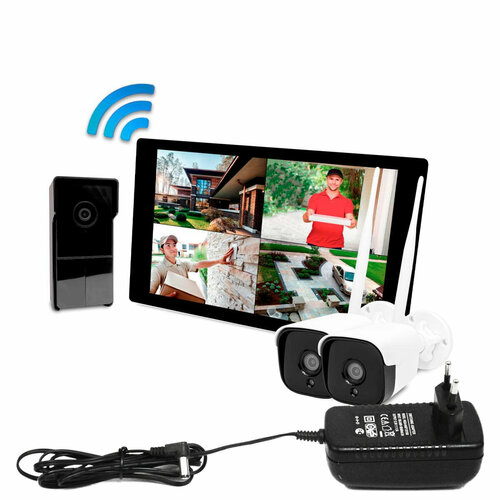 Беспроводной домофон TUYA с 2 камерами - SkyNet 1000 (1+2)-TFT: HD Wi-Fi экран 10 дюймов, вызывная Wi-Fi панель и видеокамеры 3MP