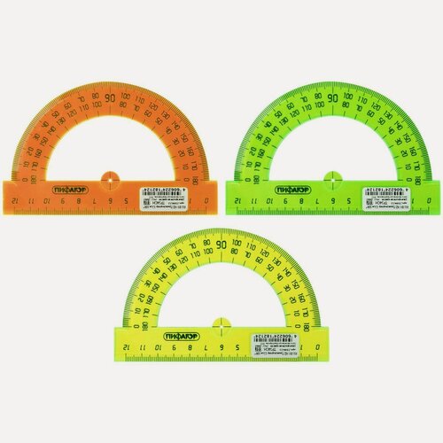 Изображение товара Транспортир 12см, 180° Пифагор, прозрачный неоновый (210622), 300шт.