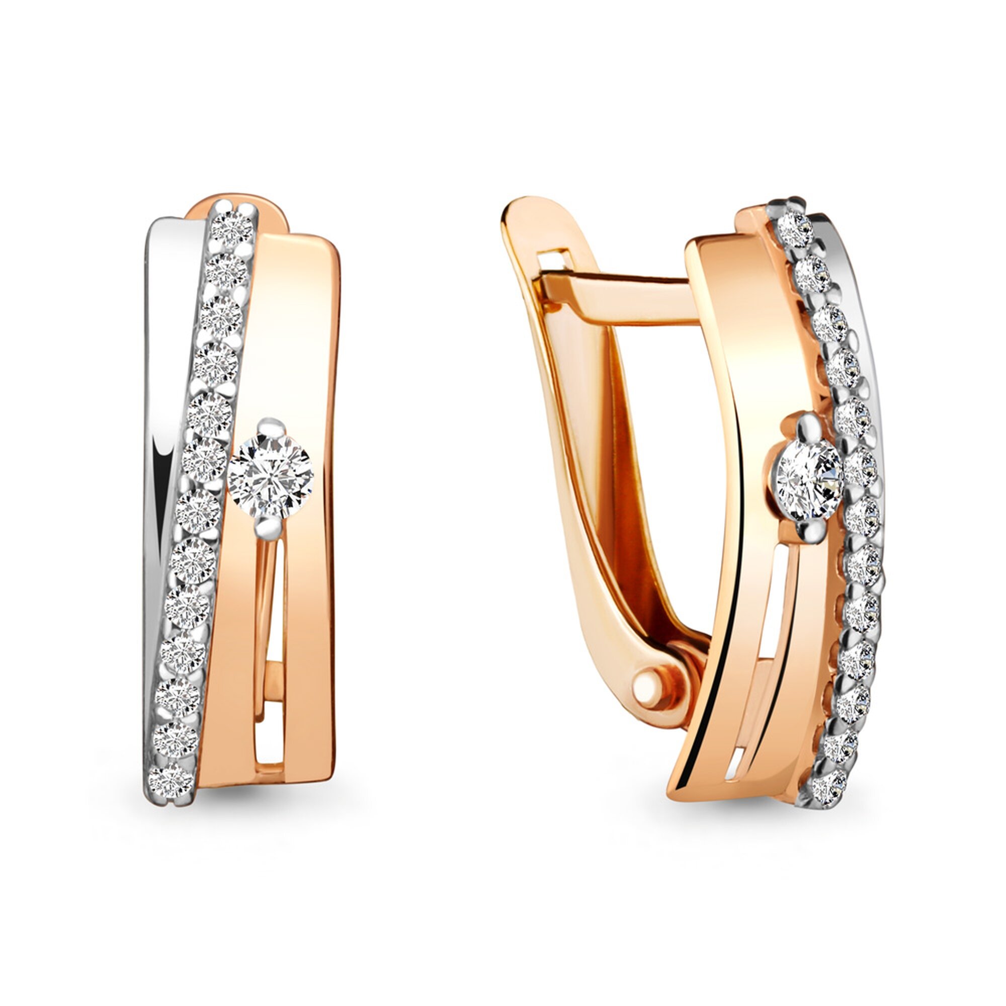Серьги Diamant online, красное золото, 585 проба, фианит, длина 1.4 см, , прозрачный