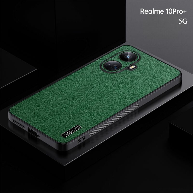 Чехол для OPPO Realme 10 Pro+ 5G(ОппоРеалми 10Про+ Плюс5G)с кожаный текстурой дерева, защитой от отпечатков пальцев , полной защитой линз