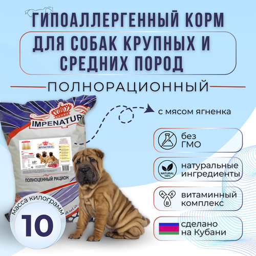 Сухой корм для собак крупных и средних пород с мясом ягненка, гипоаллергенный 10 кг