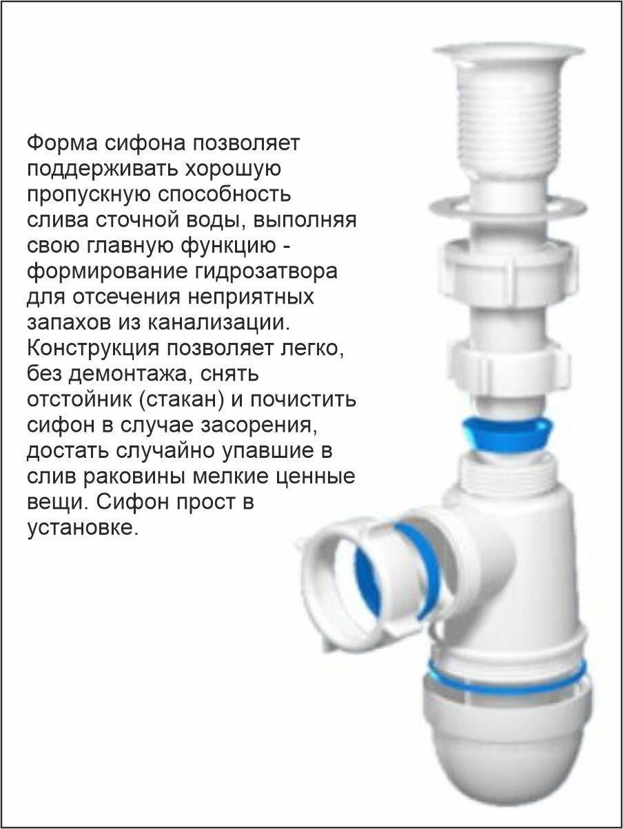 АНИ Сифон для кухонной мойки/раковины варяг 1 1/2 Ф 40 (C5000) — фото 1