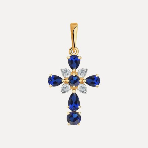 Изображение товара Крестик, красное золото, 585 проба, корунд, фианит