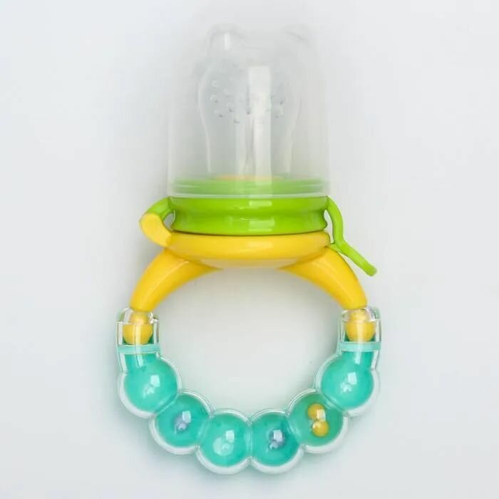 Ниблер для прикорма, с силиконовой сеточкой, ручка-погремушка, цвет зеленый