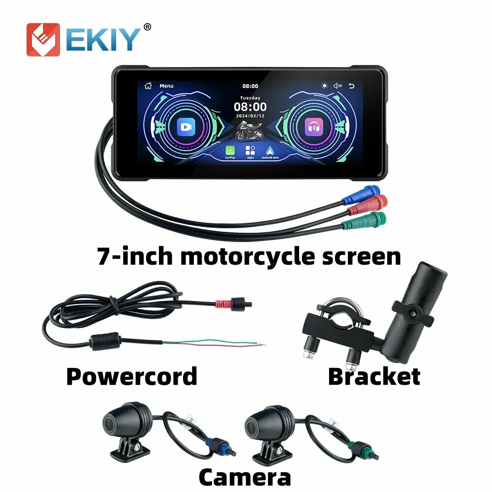 EKIY 7,0-дюймовый беспроводной CarPlay Moto Android Auto портативный цифровой мотоцикл приборная панель GPS мотоцикл навигационный экран, MTC-12-DT, Нет
