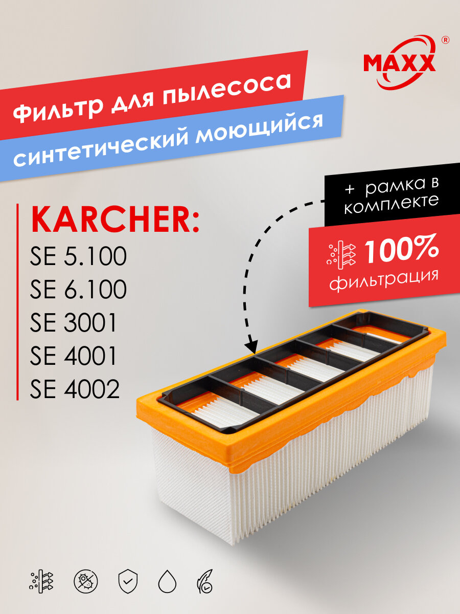 Фильтр складчатый моющийся PRO для KARCHER SE 2001 3001 4001 4002 SE 5.100 6.100 (6.414-498.0)