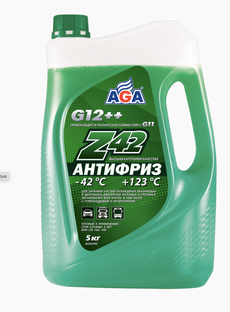 AGA-Z42 Антифриз -42С G12++ зеленый 5кг AGA049Z