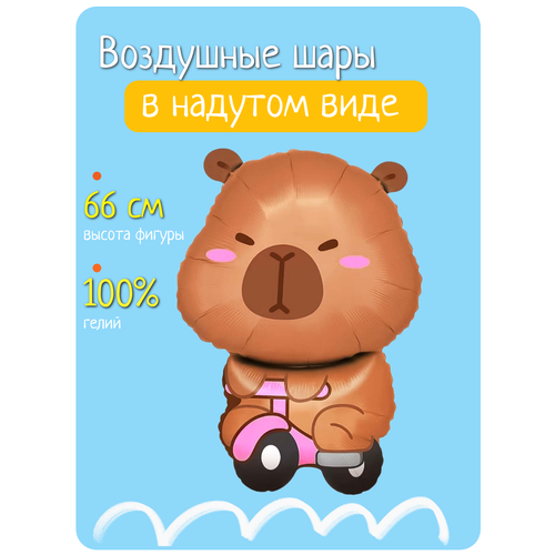 фото Воздушный шар с гелием на день рождения, фольгированный шар фигура капибара на велосипеде мосшар