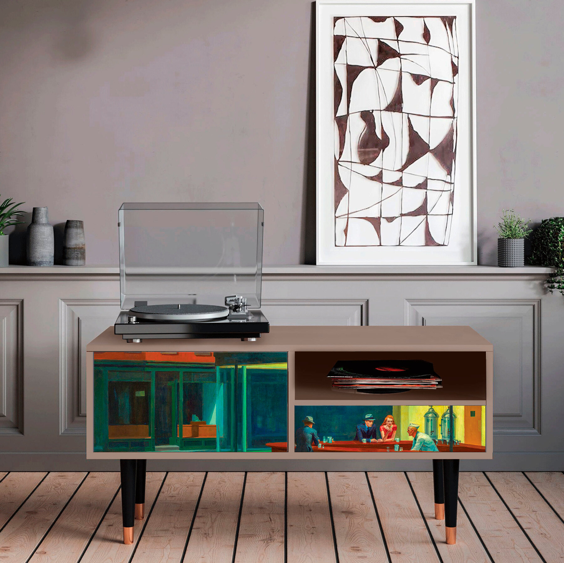 ТВ-Тумба - STORYZ - T3 Nighthawks by Edward Hopper, Размер - 115 x 59 x 48 см, Цвет корпуса - , Бежевый