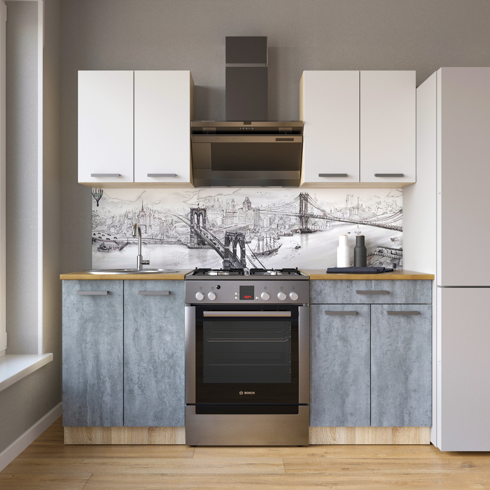 Кухонный гарнитур Трио Мебель "Комфорт", ЛДСП, 1.2 м, серебристый, белый