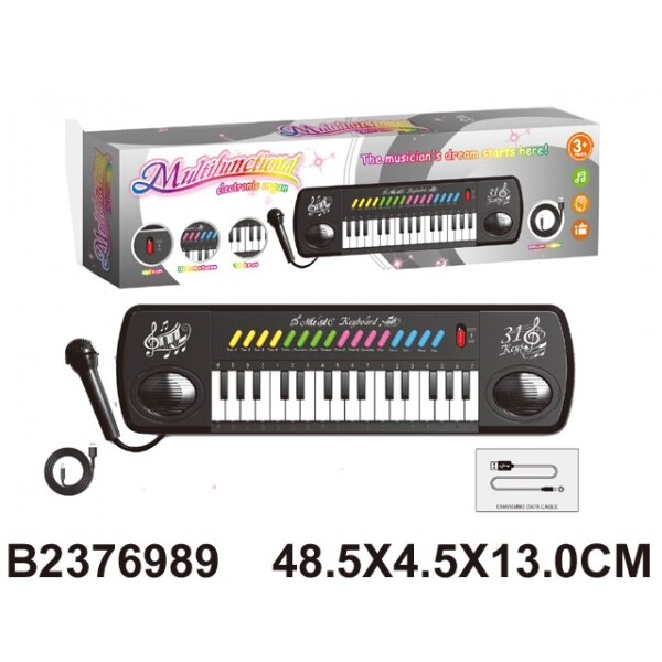 Электроорган (220v/ на бат) с микрофоном, usb провод, игрушка музыкальная B2376989