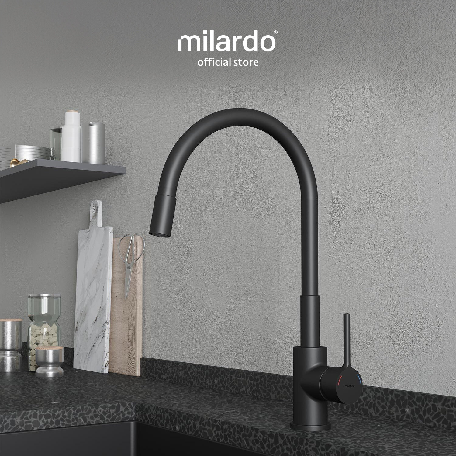 Смеситель для кухни Milardo Meal M01BL0FM05 с гибким изливом черный матовый