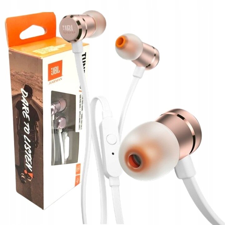 JBL T290 Наушники проводные-вкладыши с микрофоном и гарнитурой, mini jack 3.5 mm, розовое золото / pink gold