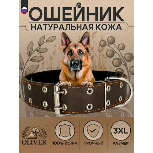 Ошейник для собак Oliver из натуральной кожи на мягкой подкладке из синтепона / 3XL / Коричневый