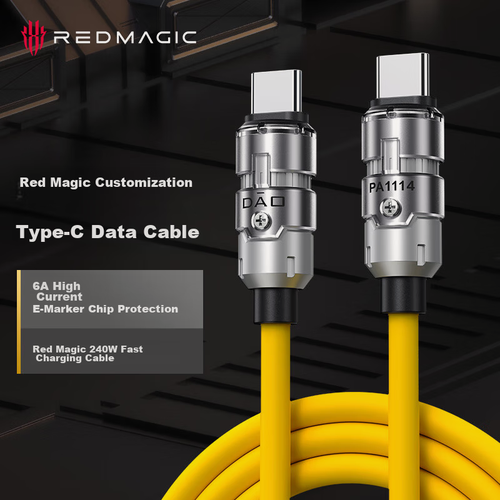 Изображение товара Nubia Red Magic Type-C Data Cable, PD3.1 Fast Charging 240W Charging Cable, 6A Universal for Apple 15, Huawei Laptops, MacBook, Customized Cable, 1.5 Meters, Yellow