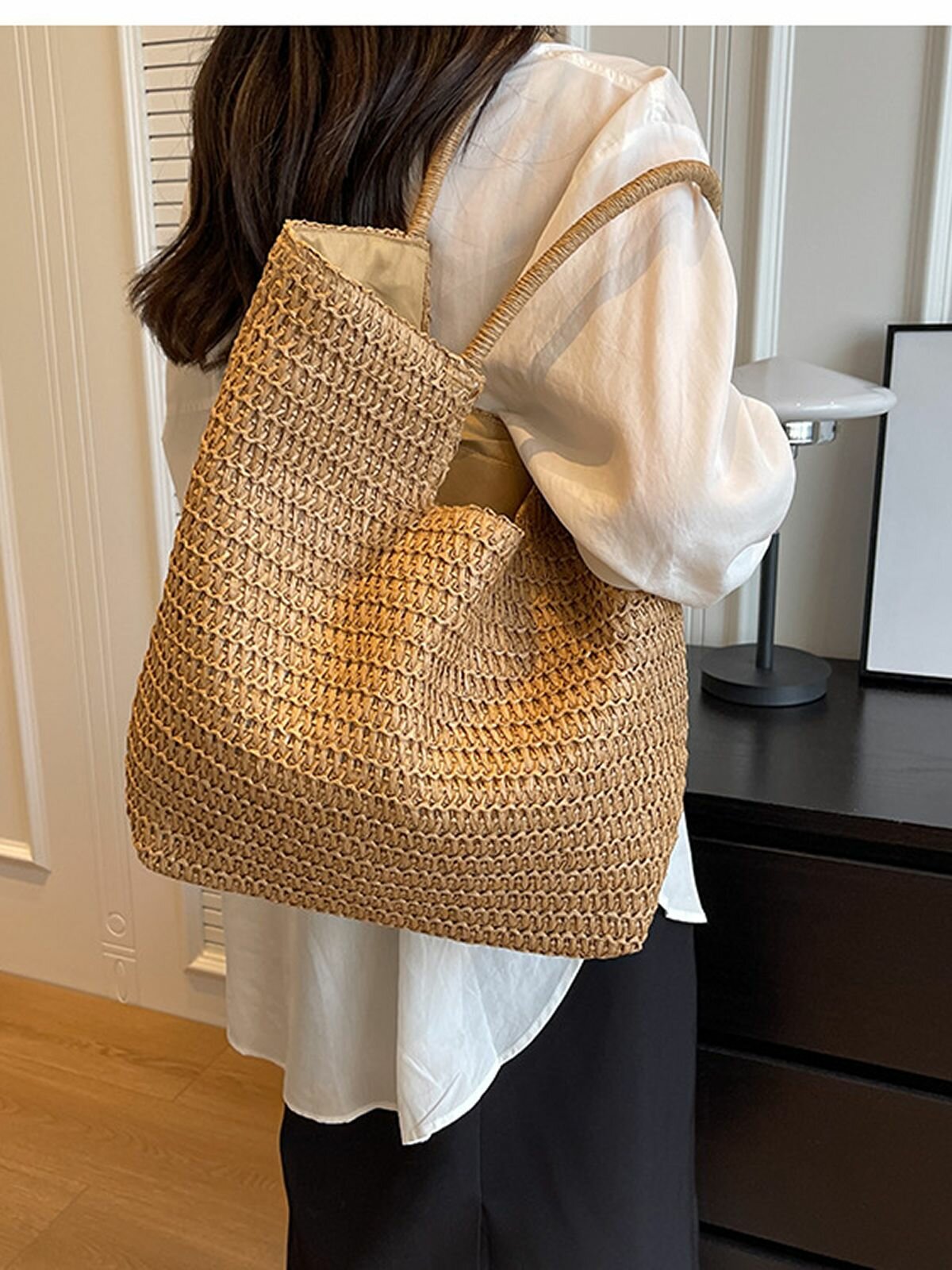 Сумка , фактура плетеная, рельефная, коричневый — фото 1