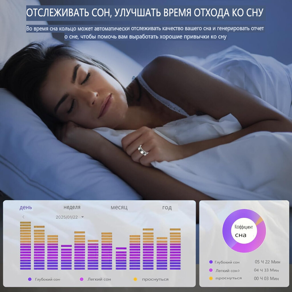 Smart Ring - водонепроницаемый IP68, фитнес-трекер, мониторинг здоровья, совместимый с iOS и Android — фото 1