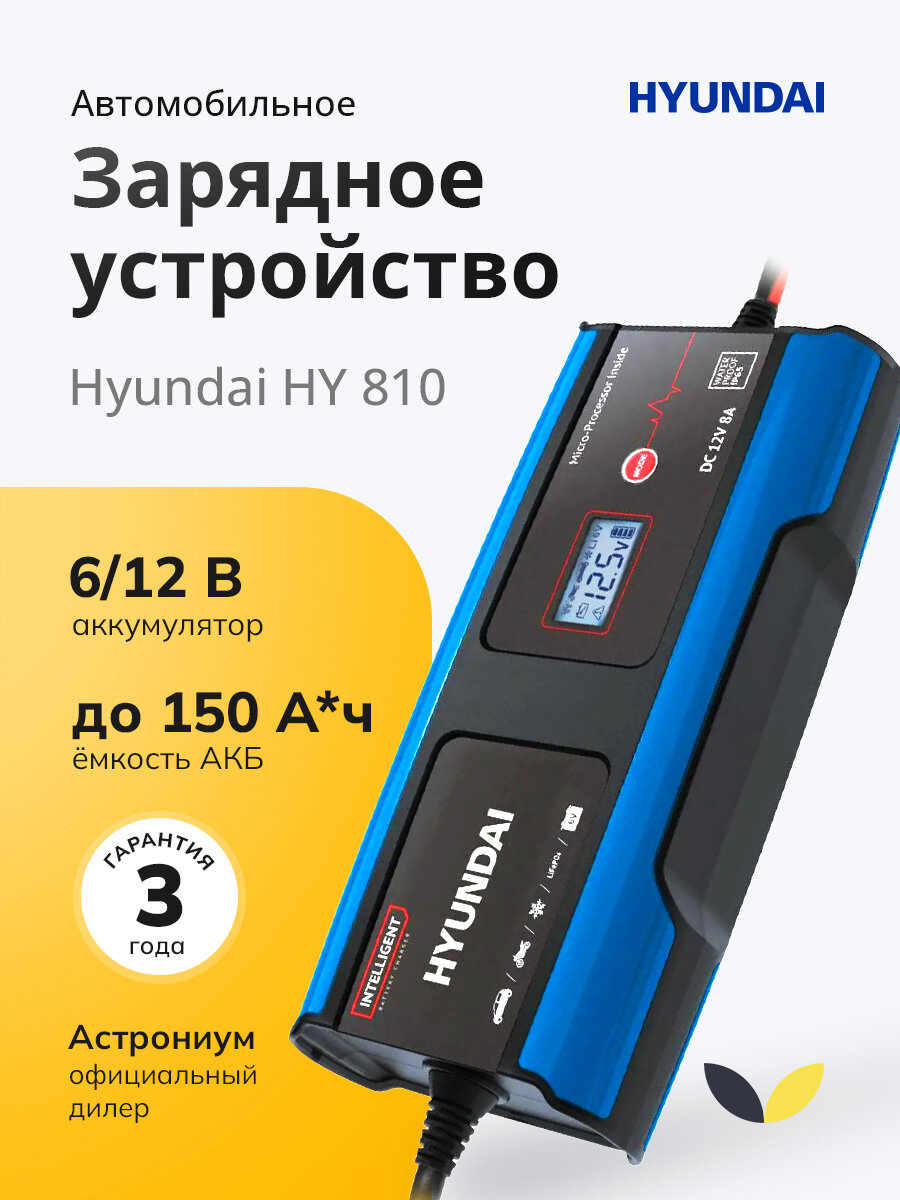 Авто зарядное устройство Hyundai НY 810 (для АКБ 6/12 В, 150 Ач), зарядка для автомобильного аккумулятора, цвет синий