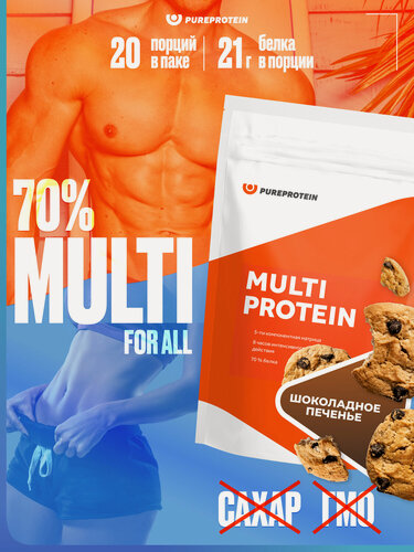 Изображение товара Протеин PUREPROTEIN многокомпонентный, шоколадное печенье, 20 порций, 600г