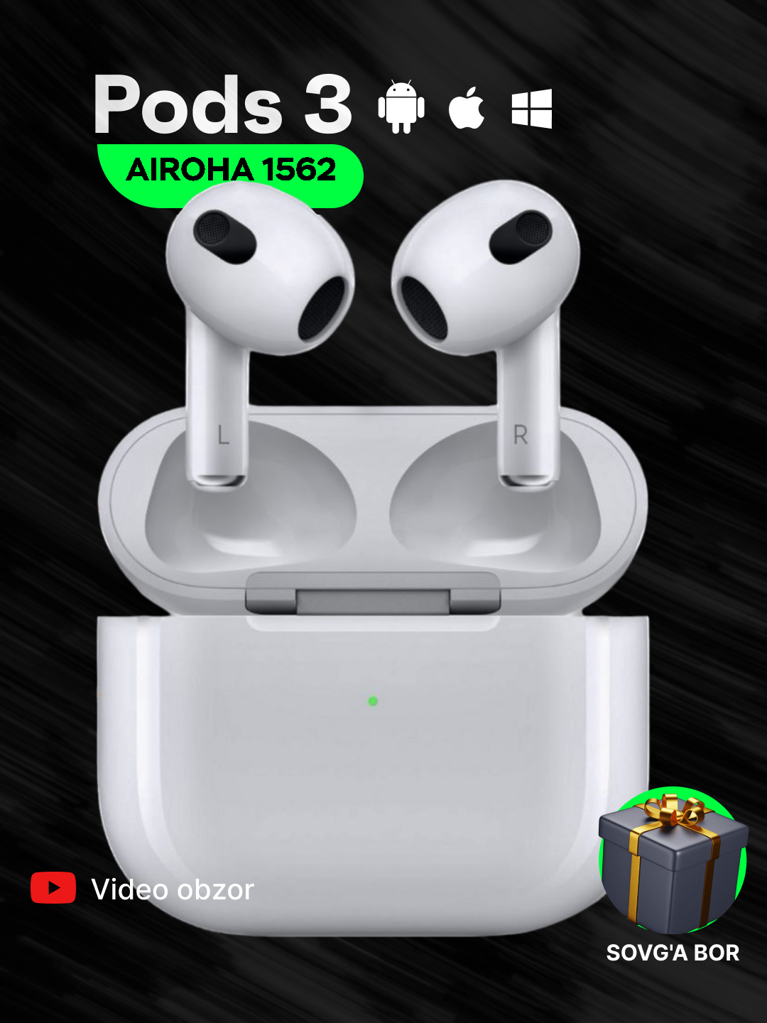 Наушники беспроводные Pods 3 Premium, для iPhone и Android, сенсорные