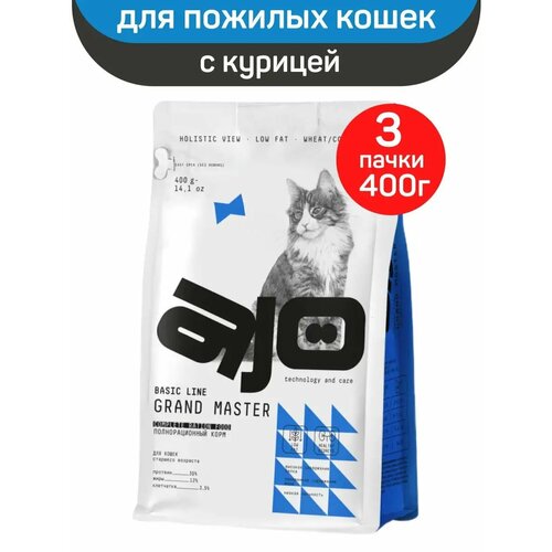 Сухой корм AJO Cat Grand Master для кошек старшего возраста, с курицей, 400 г х 3 шт