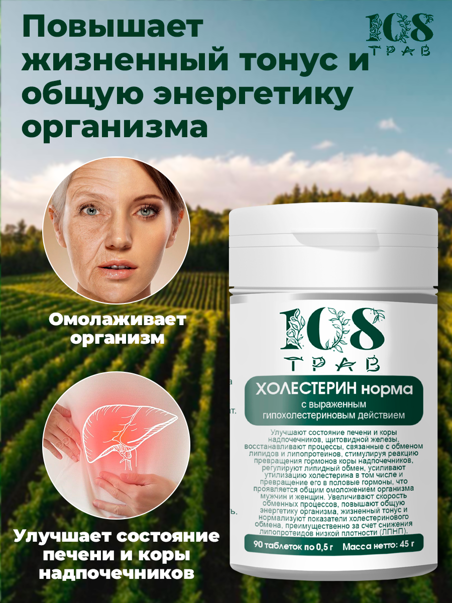 Картинки Травяной сбор для сердца и сосудов "Холестерин норма" - для снижения холестерина и от давления, набор 180 таблеток.