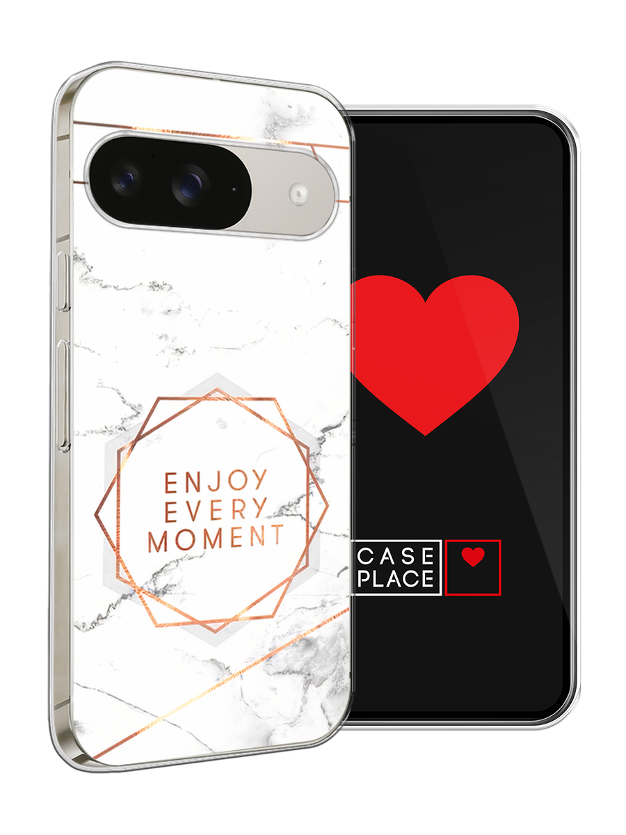 Чехол на Google Pixel 9 / Гугл Пиксель 9 с принтом Enjoy every moment мрамор — фото 1