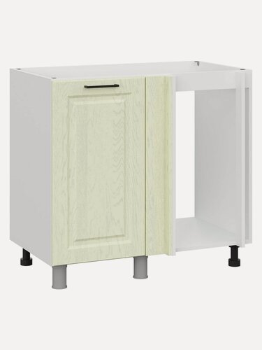 Изображение товара Кухонный модуль напольный, стол под мойку угловой Шервуд с доводчиками, 90х50.6х82.4 см, Белый / Дуб кремовый матовый