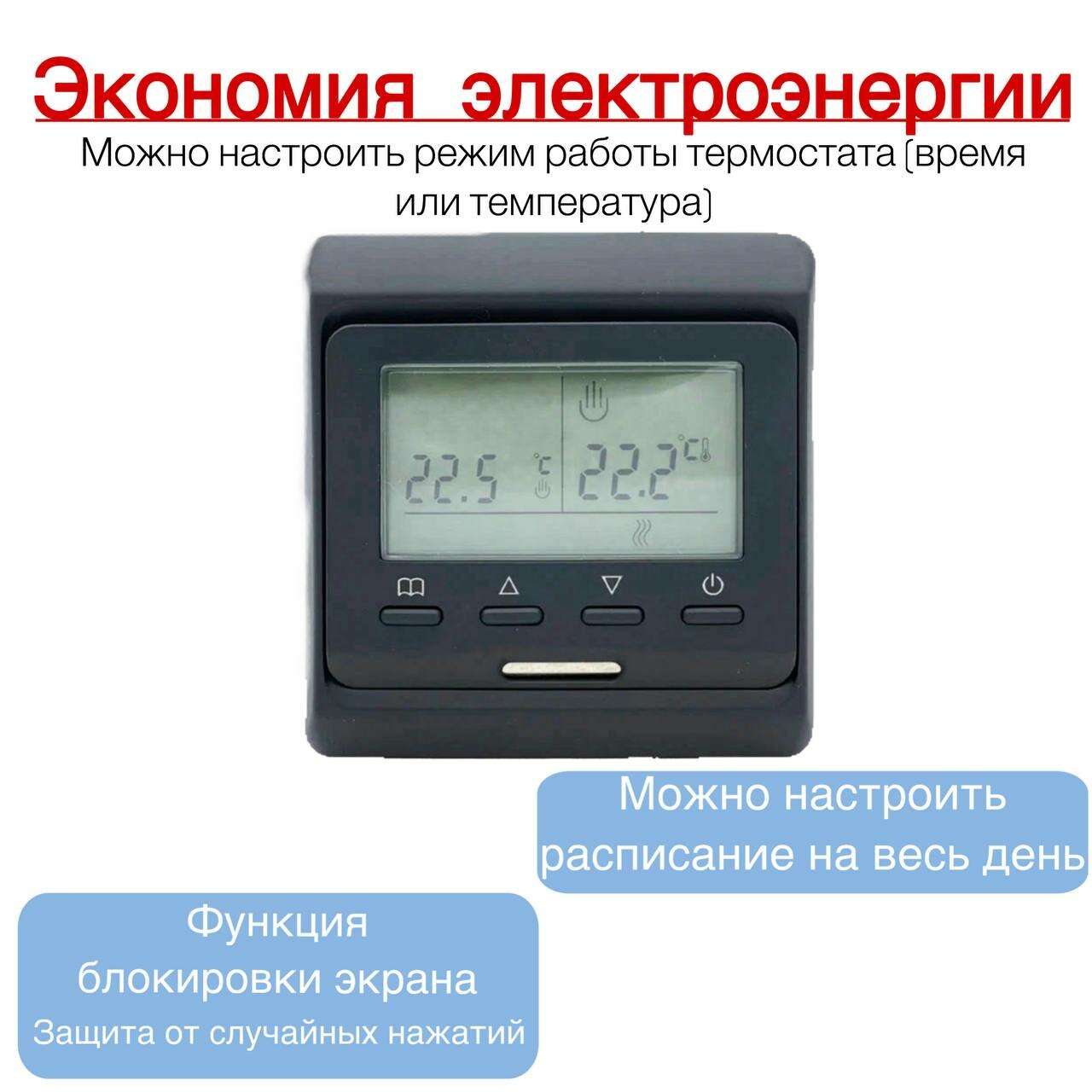 Терморегулятор для теплого пола электронный программируемый E51.716 черный для теплого пола, программируемый — фото 1