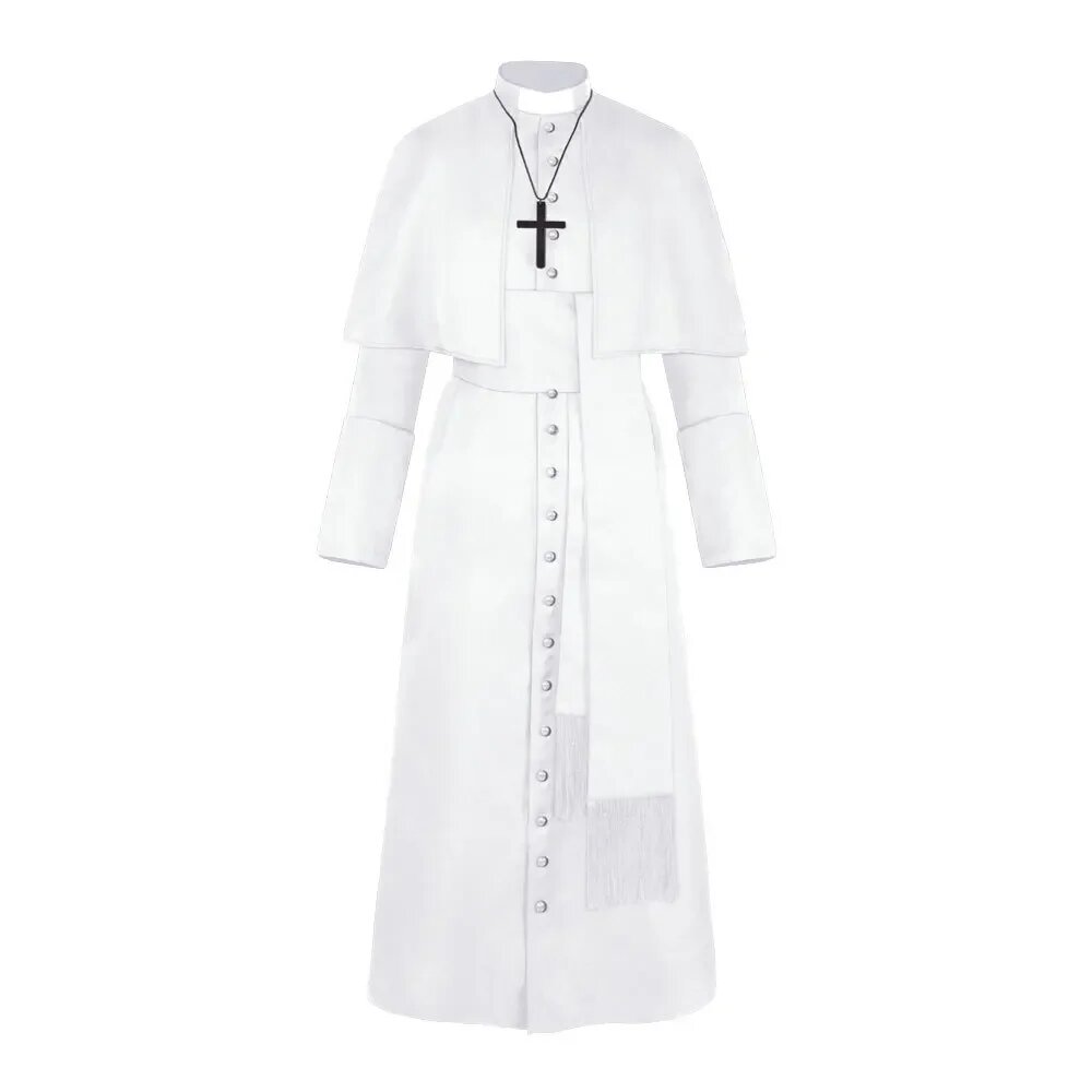 Средневековый костюм священника из полиэстера, XXXL, Белый, Унисекс