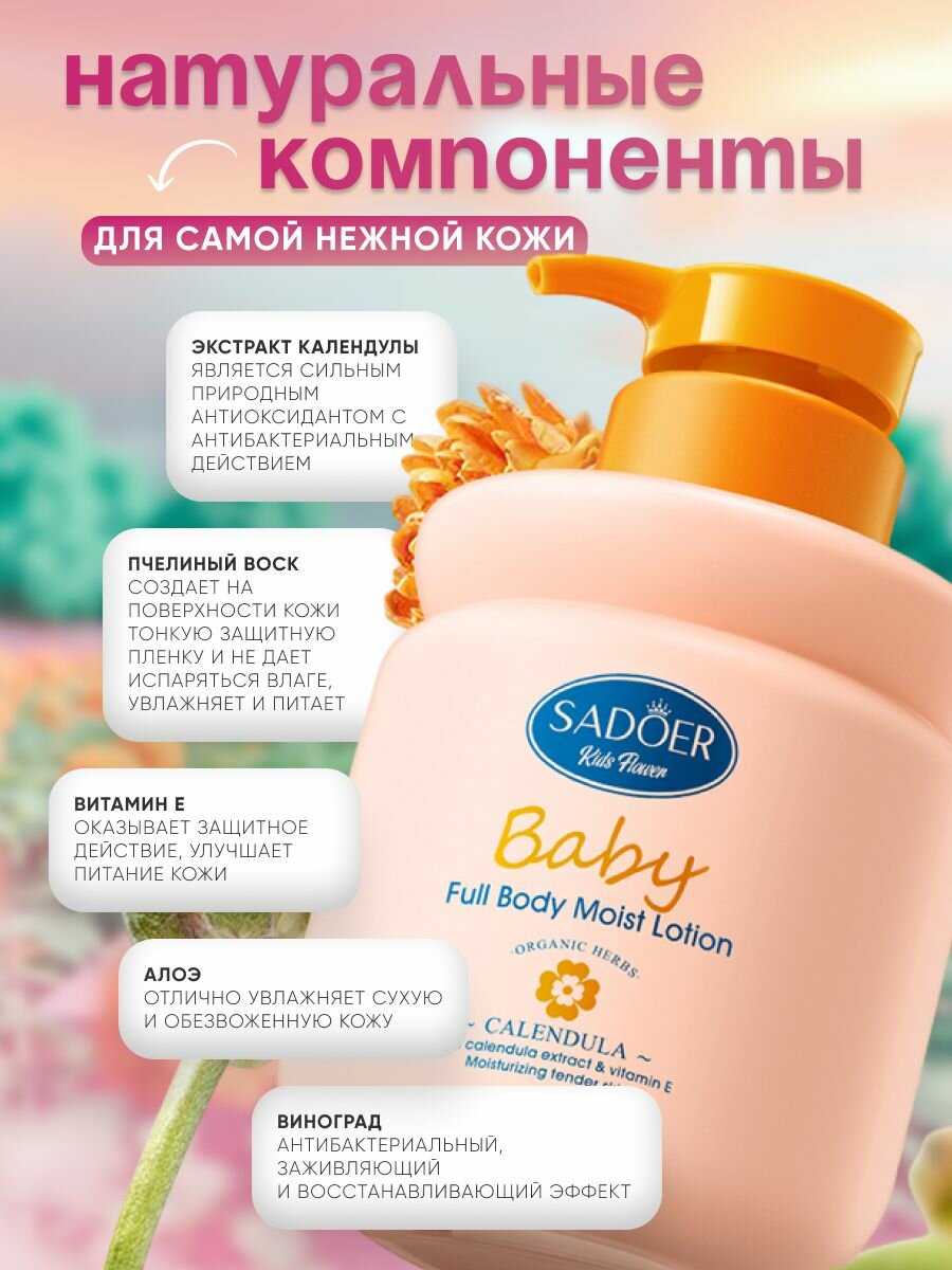 Изображение Sadoer - Крем-Молочко лосьон для тела детское увлажняющее Kids body lotion, 400 мл