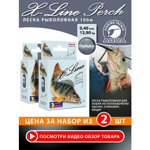 Леска для рыбалки AQUA X-Line Perch (Окунь) 100m, 0,40mm, 13,90kg / для спиннинга, троллинга, фидера, удочки / серо-стальной (набор 2 шт)