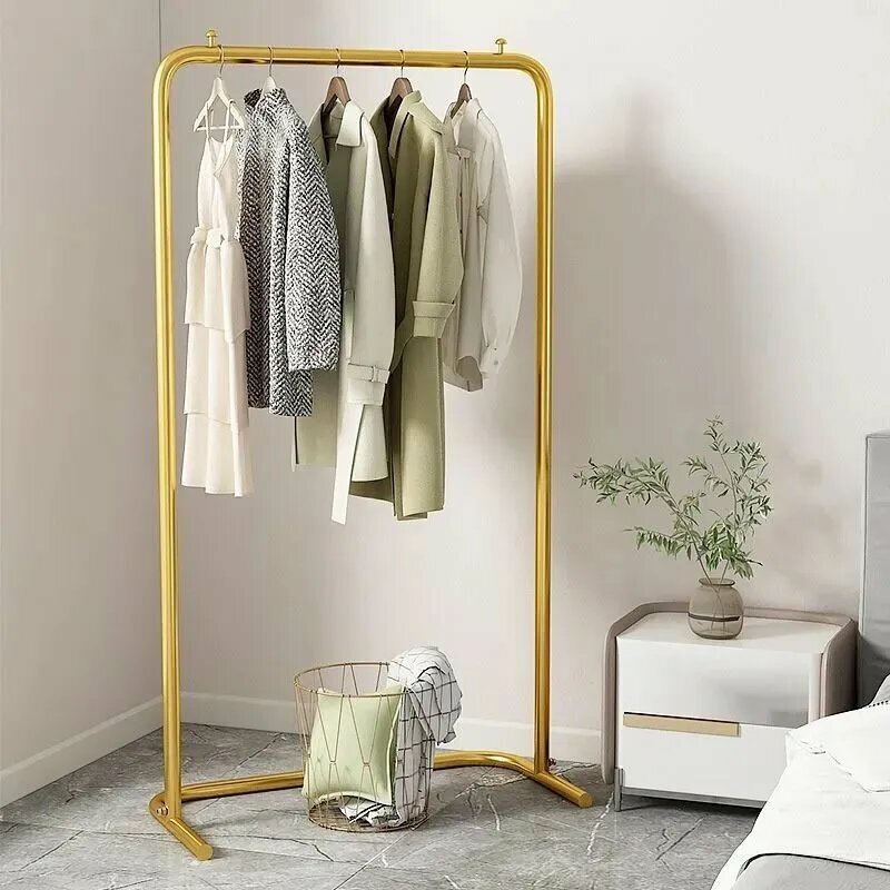 Вешалка для верхней одежды напольная металлическая с золотым покрытием до 50 кг 150х40х100см