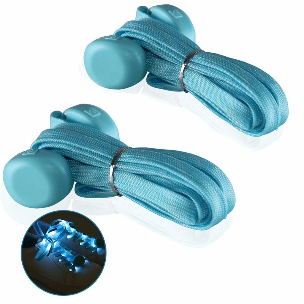 Светящиеся LED шнурки обновленные меняющие цвет длина 110 см плоские для мужчин и женщин бег велоспорт Синий