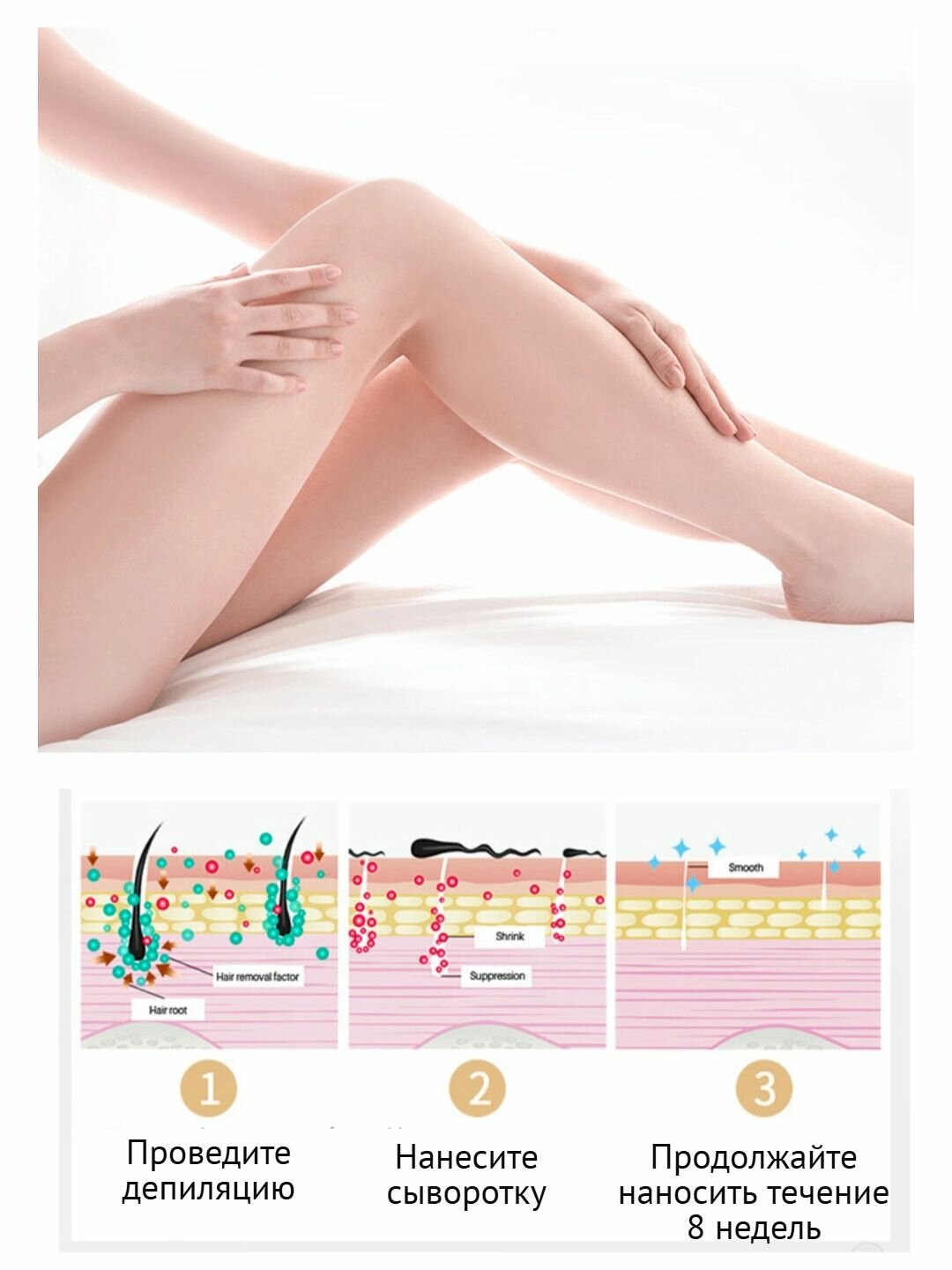 Сыворотка-ингибитор для подавления роста волос, для уменьшения и замедления роста волос. — фото 1