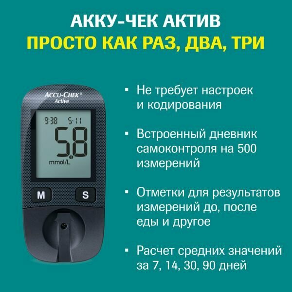 Глюкометры Xiaomi Набор Accu-chek/Акку-Чек: Глюкометр Active