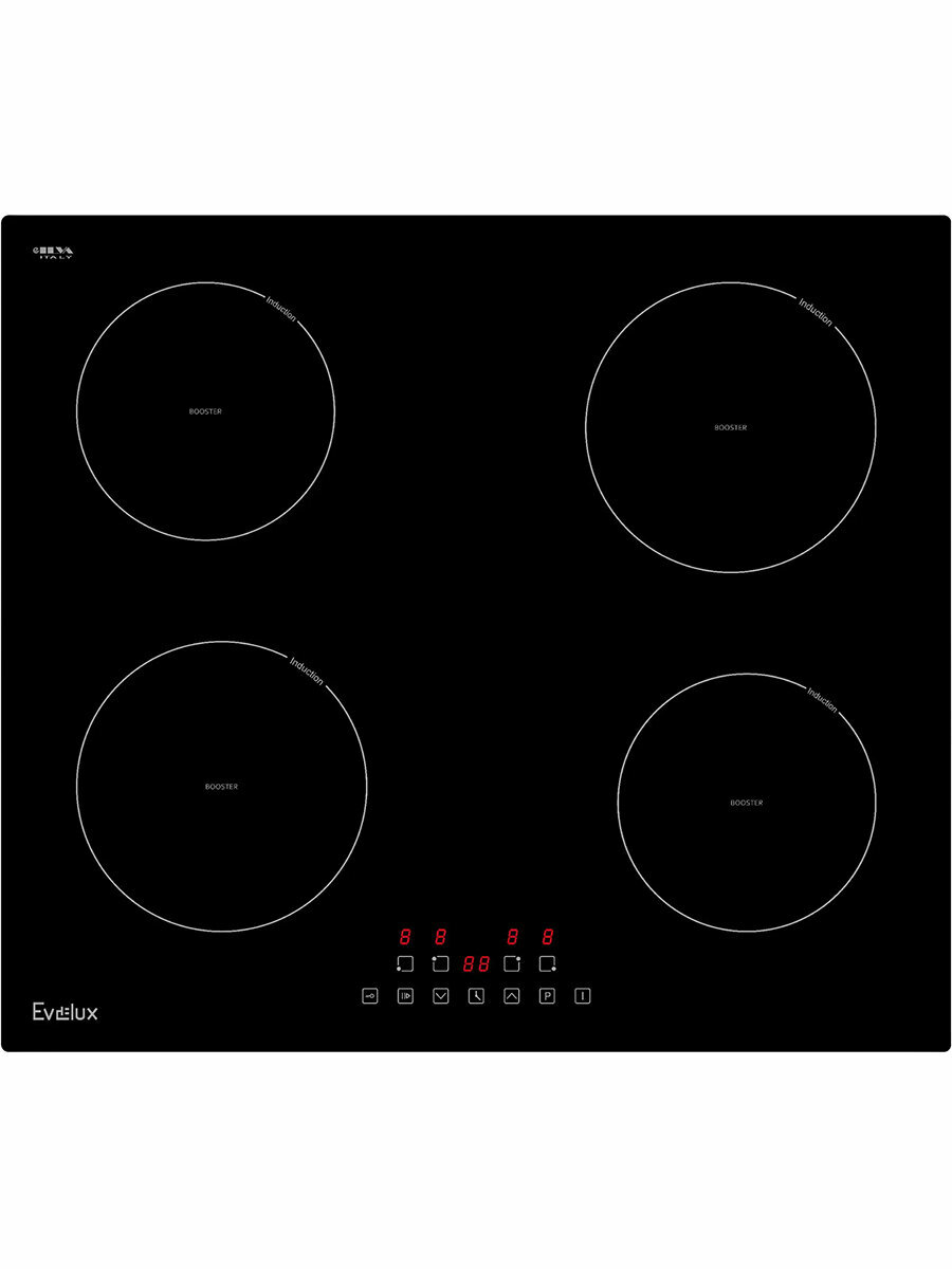 Встраиваемая индукционная панель EVELUX EI 6044, независимая, 4 конфорки, 9 уровней, чёрная