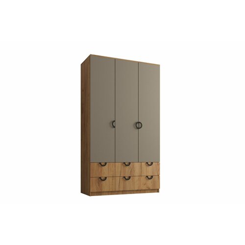 Шкаф майрон 3 цвет дуб крафт золотой и латте с ящиками 1200-520-2000 наполнение платье/белье