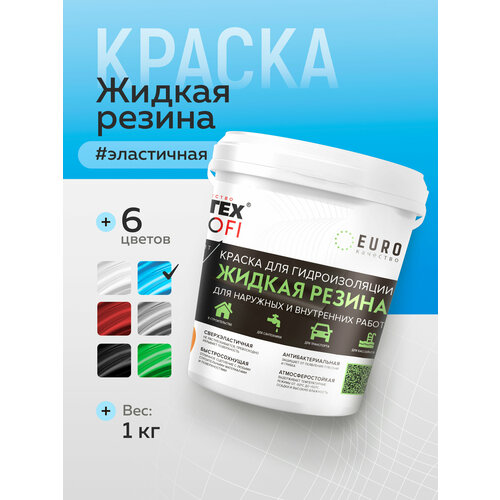 фото Краска акриловая (ак) farbitex жидкая резина матовая голубой, 1 кг