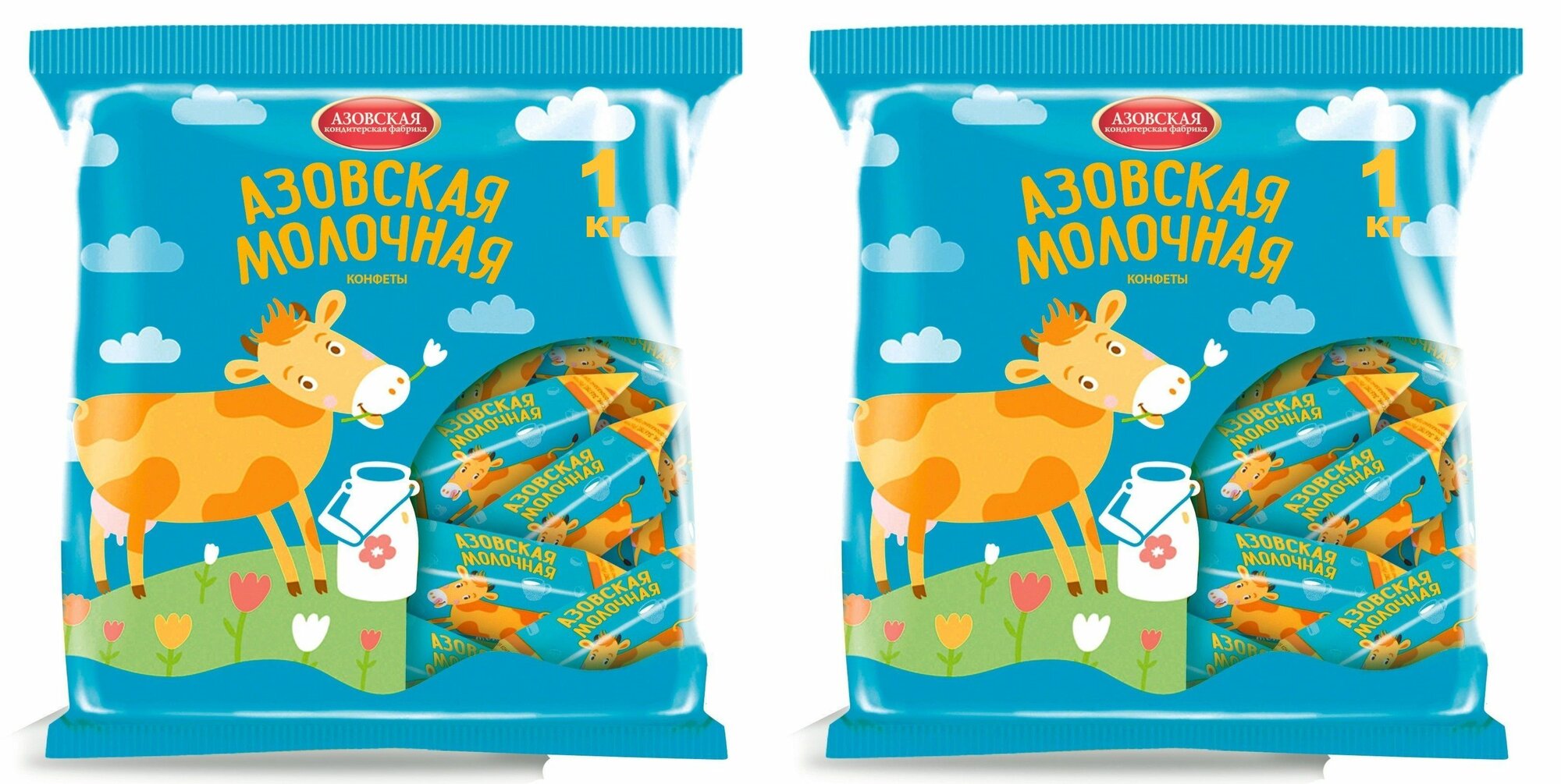 Азовская кондитерская фабрика конфеты коровка "Азовская молочная", 300 гр, 2уп.
