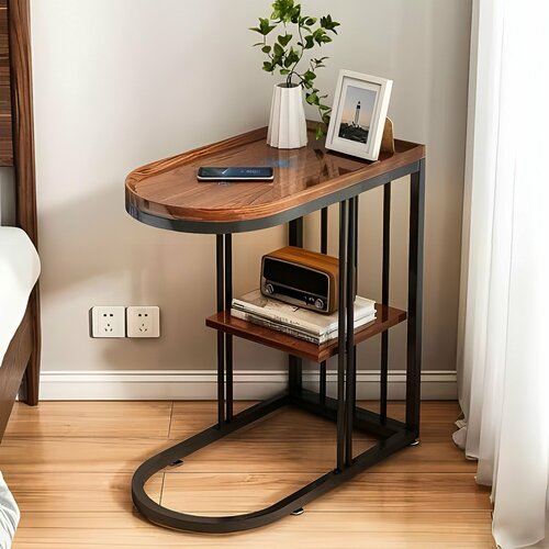 Стол журнальный 2-х ярусный рама черный метал МДФ орех Baizheng 5658₽