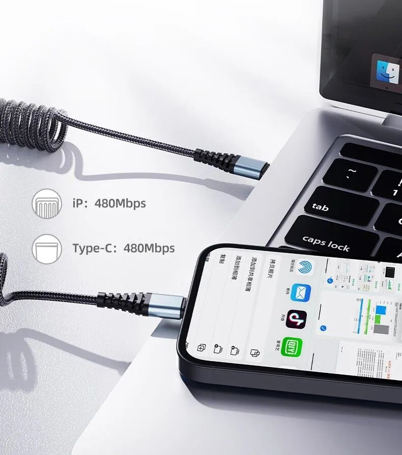 Зарядный кабель ROCK PD 60W Type-C to Type-C Spring Coil Fast Charge Data Cable L150CM черный — фото 1